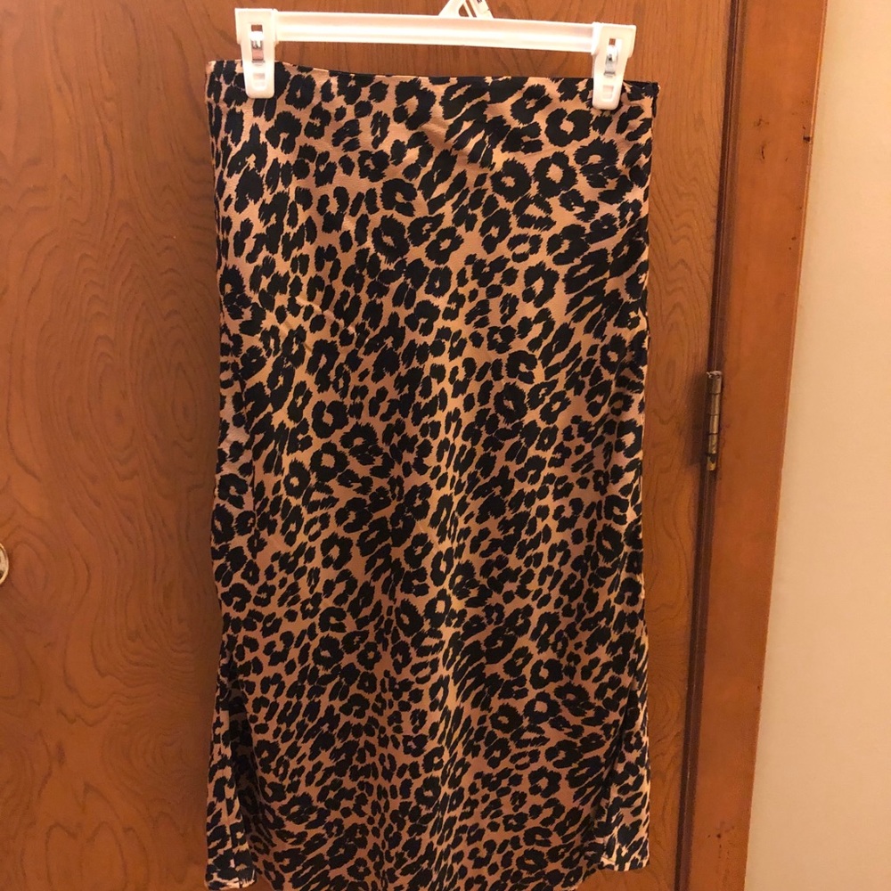 Cheetah print silk midi skirt